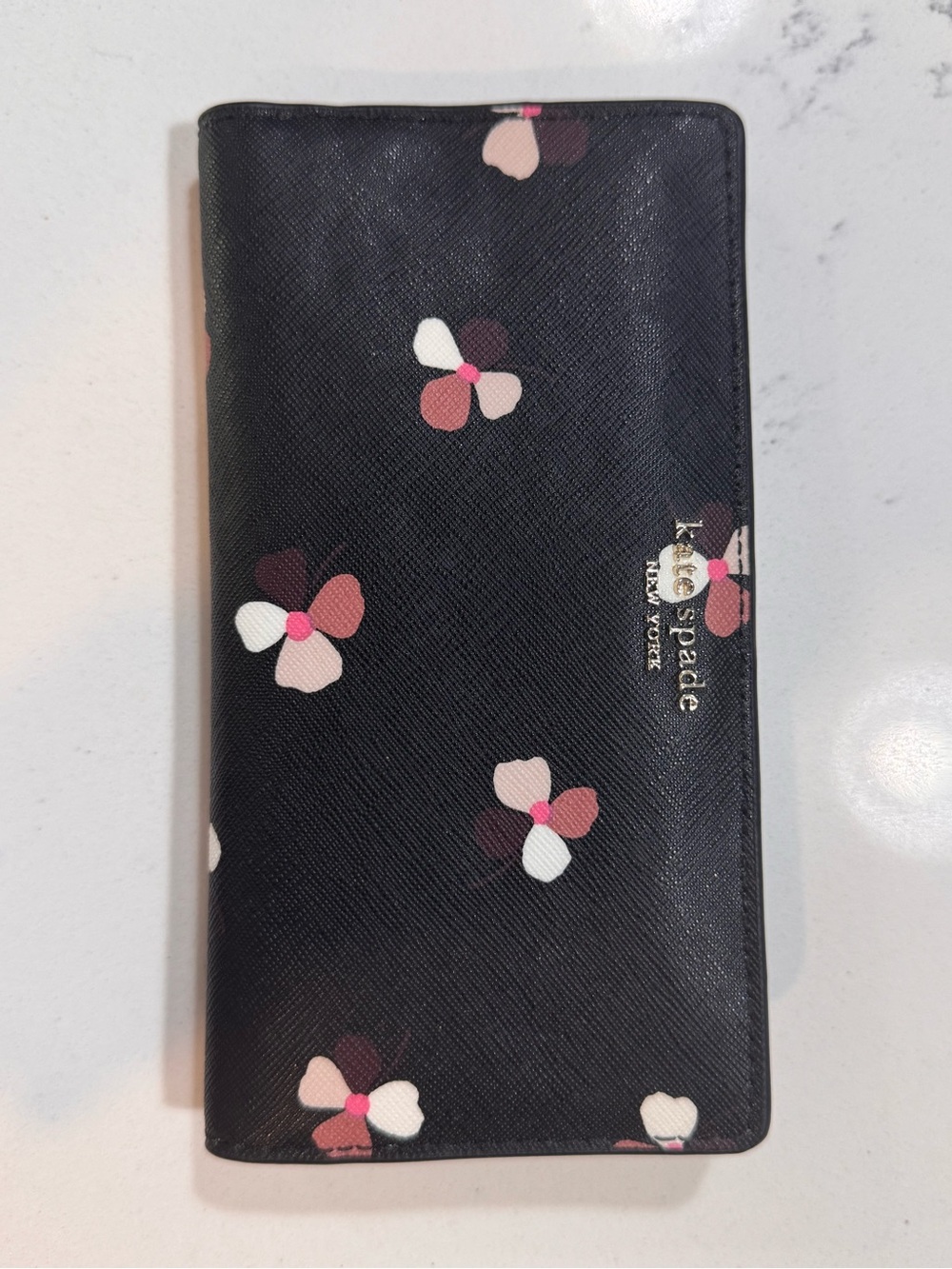 kate spade black floral print long wallet
